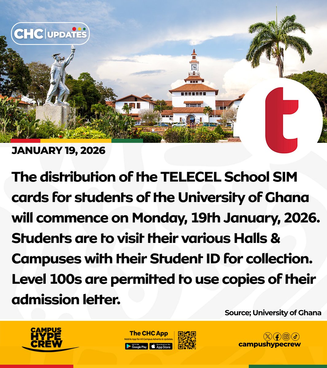 CampusHypeCrew's tweet photo. Update on UG Telecel School Sim distribution.

#UG #CampusHypeCrew🇬🇭 https://t.co/1PYO6YvUuX