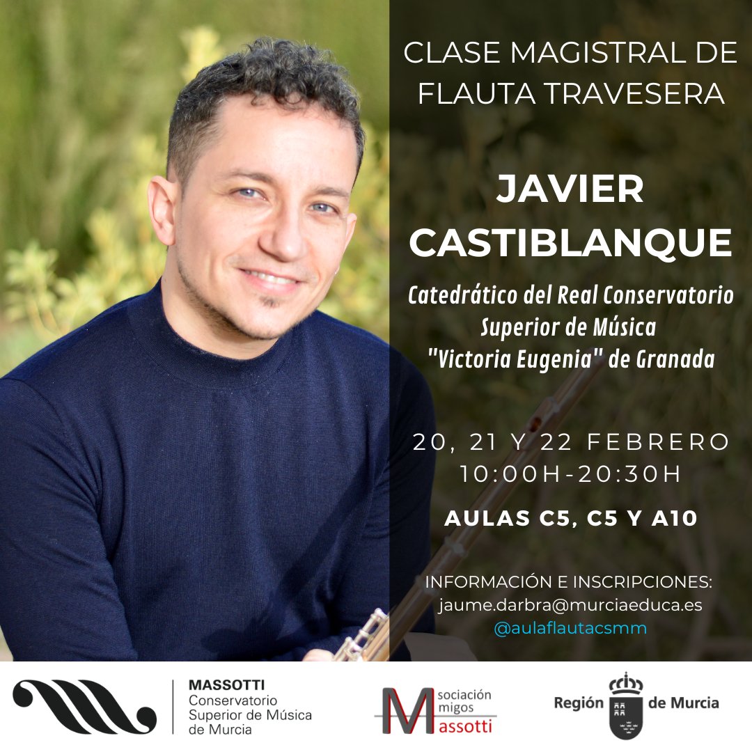 CSMMURCIA's tweet image. Clase magistral de Flauta Travesera
20, 21 y 22 de febrero
#CSMM
Toda la información⬇️