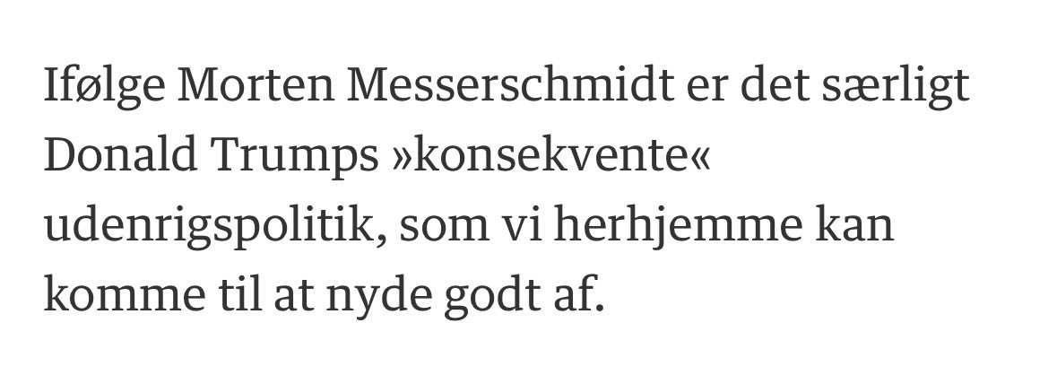 JakobRuggaard's tweet photo. Den MAGA-venlige højrefløj i DK har et forklaringsproblem.

@MrMesserschmidt har talt meget positivt om Trump.

Valget af ham var en “ny begyndelse” for Vesten. “Det giver nogle fantastiske muligheder.” Sagde han. Og så den her perle

Hvorfor ikke indrømme det var en fejl? #dkpol https://t.co/tV0MFkUDgN