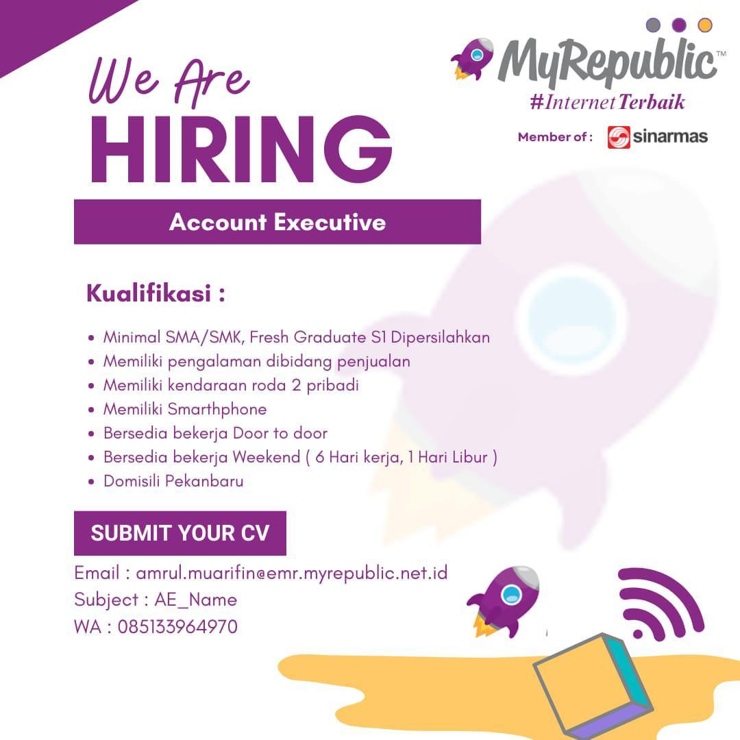 Sales Lapangan-Area Pekanbaru

PT. Eka Mas Republik. Sedang membuka lowongan untuk posisi Account Executive. 

Kualifikasi :
- Pria/Wanita, max. 40 Tahun
- Minimal lulusan Sma/Smk sederajat
- Memiliki kendaraan roda 2
- Terbiasa dengan target
- Baru lulus sekolah, dipersilahkan