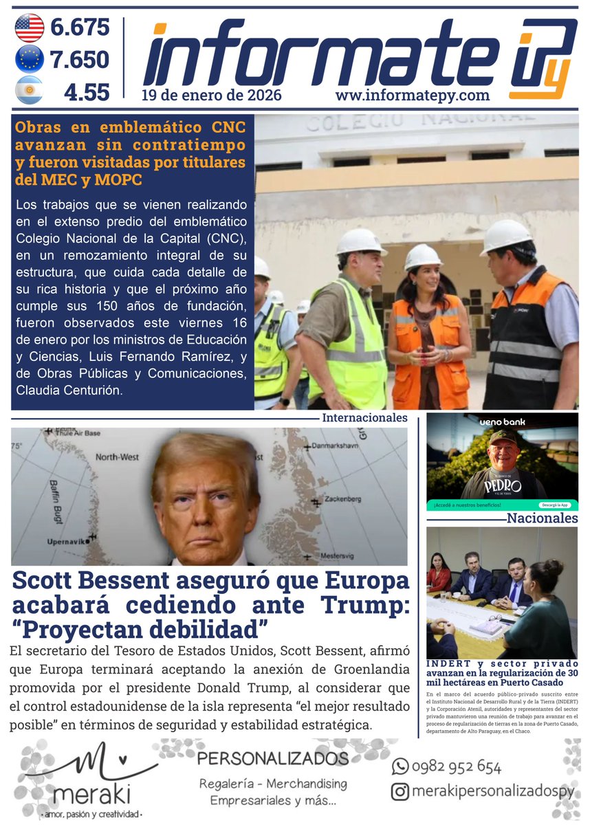 🗞️ Portada del Día de #InformatePy

Estas son las noticias que marcan la agenda nacional e internacional.

📍 Política, economía, sociedad y más, en una sola mirada.

👉 Leé todo en Informatepy.com