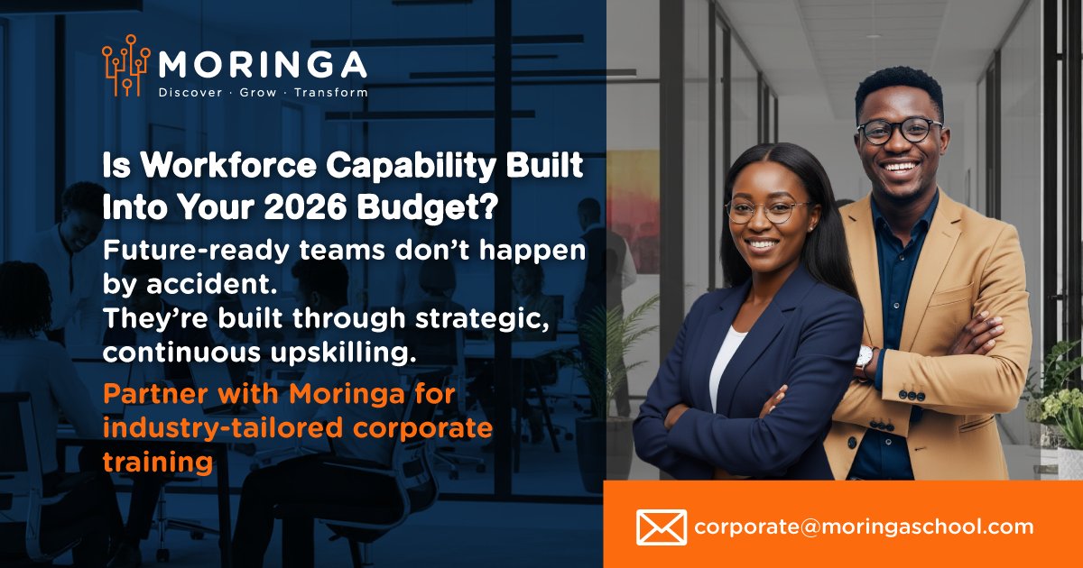 moringaschool's tweet image. 2026 is here &amp;amp; organisations that will lead the next decade are investing in skills today. As you plan your 2026 budgets, treat Learning &amp;amp; Development as a strategic growth priority. Partner with us 🔗 moringaschool.com/apply/b2b-besp…
#CorporateTraining #MoringaCorporate