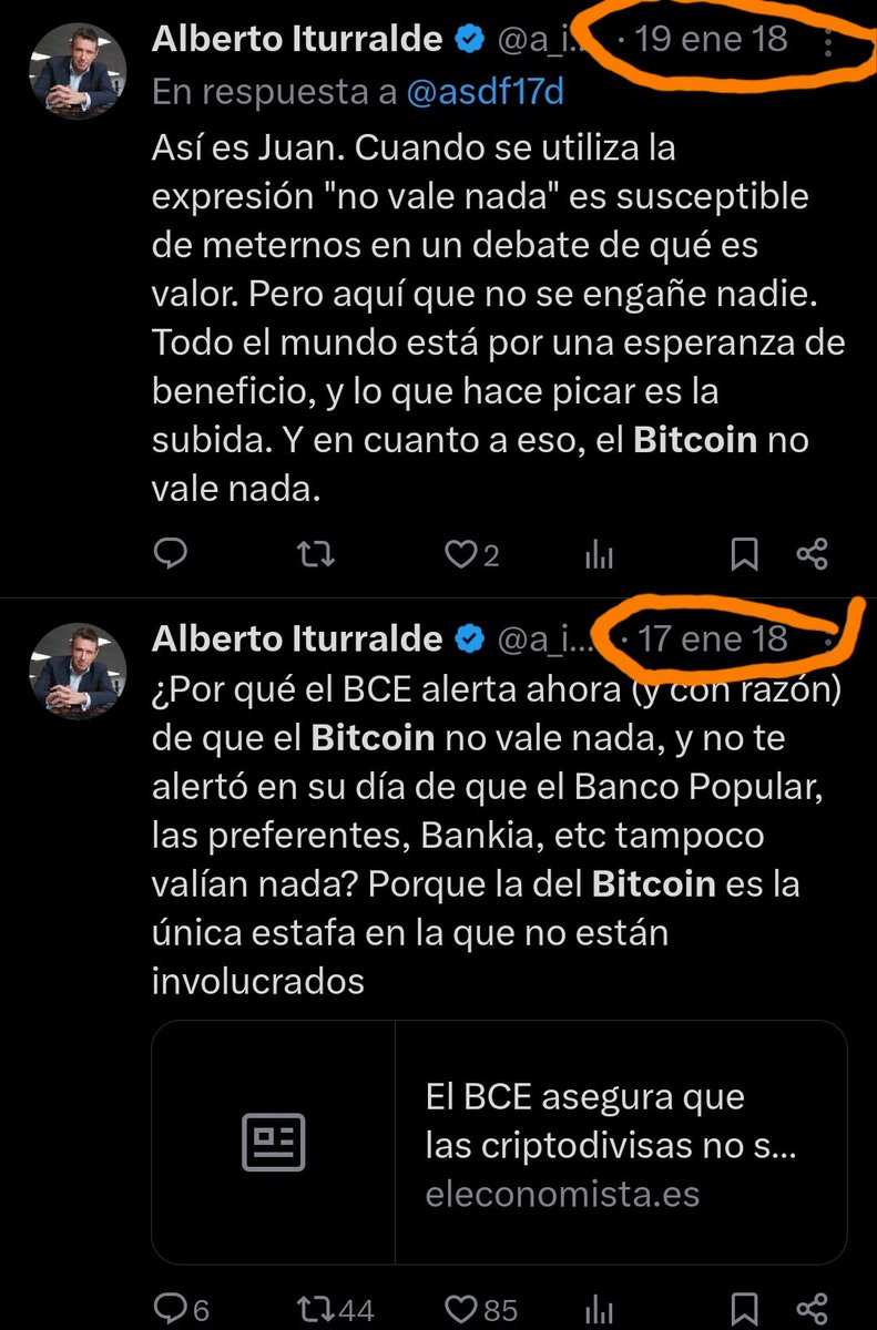 Se cumplen 8 años desde el primer tweet de Iturralde sobre Bitcoin,  sentenciando que 