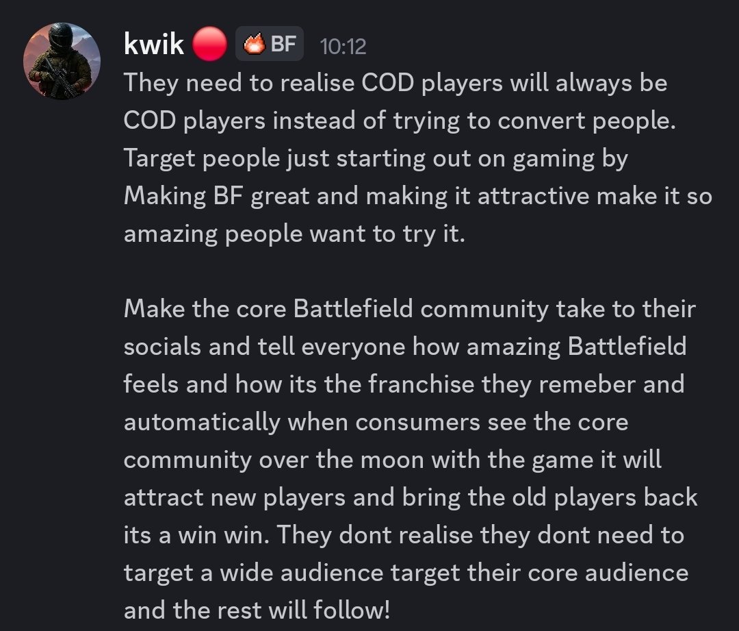 <a href="/EA_DICE/">DICE</a> Please this isn't salty and hate filled i absolutely love the franchise and have respect for all the devs. We just need Battlefield back. #Battlefield #Battlefield6