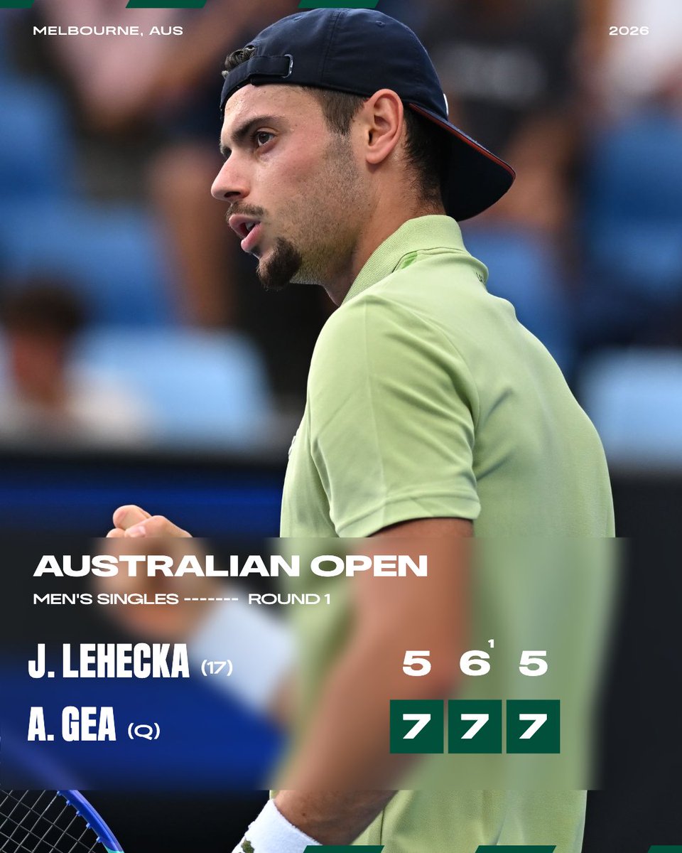 UPSET ALERT 🚨

French qualifier Arthur Gea stuns No. 17 seed Jiri Lehecka in straight sets to claim his first Grand Slam main-draw win 💥

#AO26