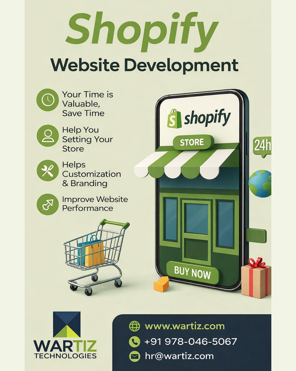 WartizTeh's tweet photo. 🚀 Shopify Website Development That Drives Sales!

Launch or scale your online store with Wartiz Technologies 💻
✅ Custom Shopify stores
✅ Fast &amp; performance-focused
✅ Branding &amp; customization
✅ 24/7 support
🌐 https://t.co/ekmZ4ETCph
#ShopifyDevelopment #WartizTechnologies https://t.co/dUkyQpuKvV