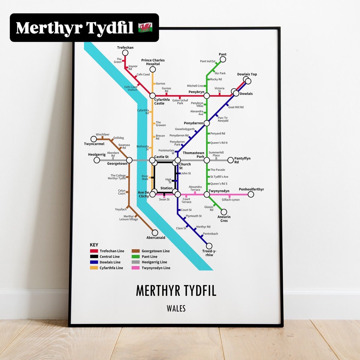 UnderdogStudio3's tweet photo. Let’s give Merthyr Tydfil some ❤️ New Metro style map 🚇🗺️📍 #merthyr #merthyrtydfil #wales https://t.co/DJjZx7YzIS