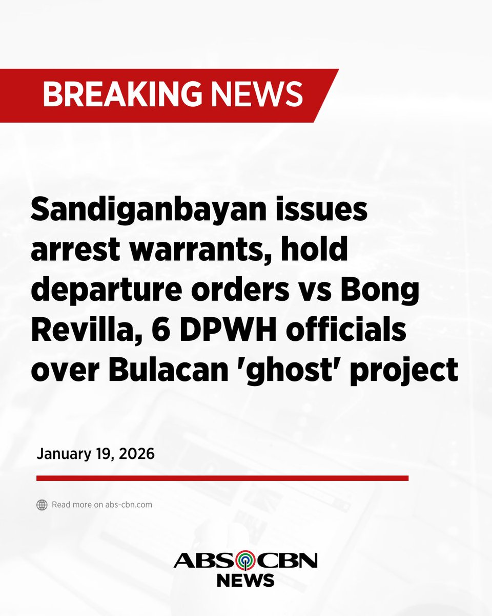 BREAKING: The Sandiganbayan released the arrest warrants and hold departure orders against former Senator Ramon “Bong” Revilla Jr. and six DPWH Bulacan 1st DEO officials accused in a malversation case over a ghost flood control project in Pandi, Bulacan. | via <a href="/KaxandraSalonga/">Kaxandra Salonga</a>