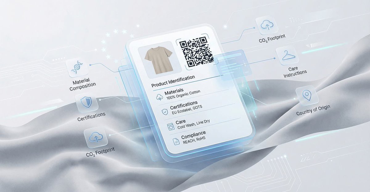 fluxy_one's tweet photo. The EU #DPP for textiles is coming. We've mapped every data field you'll need: ✅ Mandatory: GTIN, Composition, Care labels. ✅ Extended: Carbon footprint, Traceability links.
#EUCompliance #FluxyOne #Textiles
Article link 👇🏻 https://t.co/473tQHqZiy