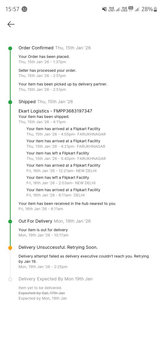 Leo_2599's tweet photo. @flipkartsupport @Flipkart 

Repeated false delivery attempts, unreachable delivery agents, and the same excuse  “customer didn’t pick up”.
This is becoming a pattern, not an exception. https://t.co/SOhuM8SiN7