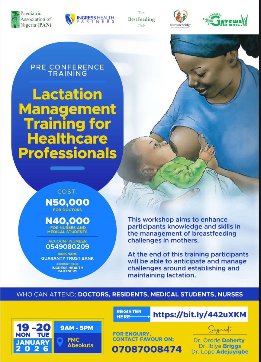 lopeadejuyigbe's tweet image. Co-hosting a training on breastfeeding today &amp;amp; tomorrow at FMC Abeokuta (Federal Medical Centre).
&amp;amp; we have about 20 Doctors &amp;amp; Nurses from hospitals nationwide!🥹

I was even getting calls today from hospitals looking to send HCPs, though it was too late😅
#breastfeedingsuppprt