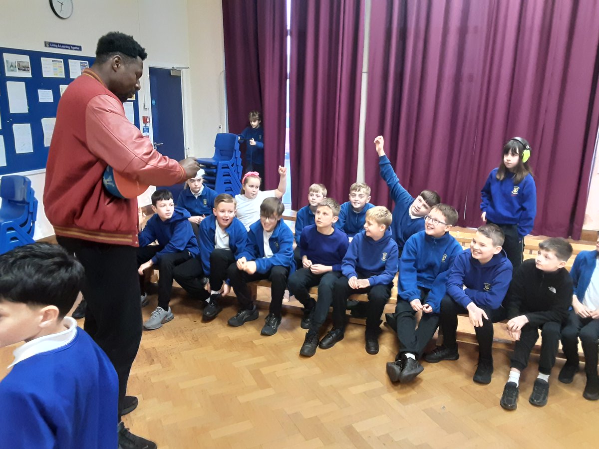 WaycroftAcademy's tweet photo. Our children loved a visit from Daniel Edozie (ex Bristol Flyers player) in assembly this morning. Daniel told the children about his life and the importance of being positive and embracing challenges. Daniel was so kind in staying afterwards to sign autographs and share a dunk! https://t.co/Ow41VLq6ei