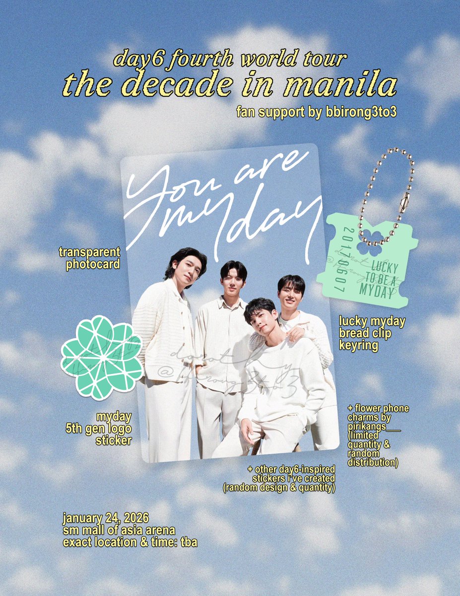 bbirong3to3's tweet image. day6 the decade in manila 🌸
fan support by @bbirong3to3 

ꕤ limited quantity
ꕤ random distribution
ꕤ not open for trades
ꕤ no need to follow/like/rt but they are appreciated
ꕤ no mobbing
ꕤ time &amp;amp; loc: tba

see you! ✨

#The_DECADE_MANILA
#TheDECADEinManila
#DAY6inManila