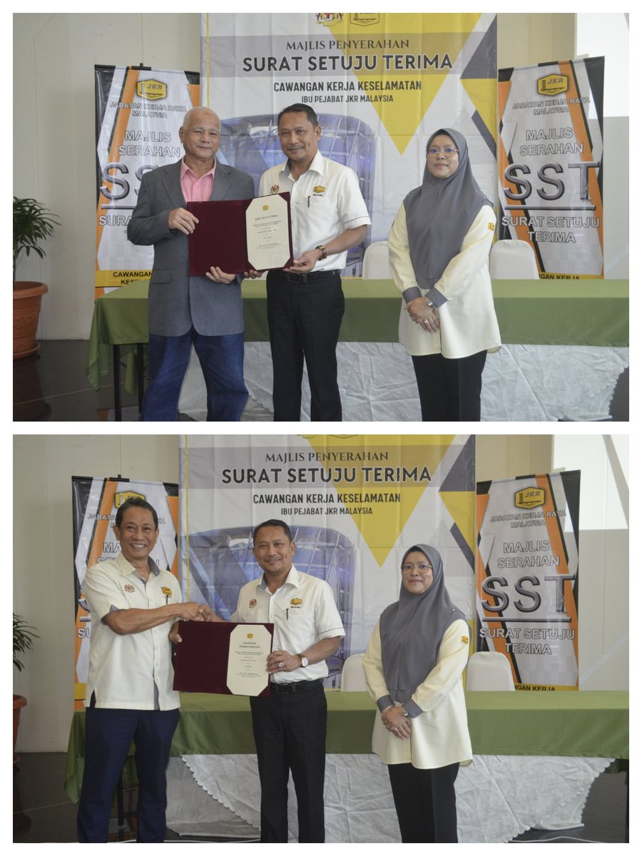CksJKR's tweet photo. Majlis Penyerahan Surat Setuju Terima dan Surat Pelantikan Pegawai Penguasa bagi projek Pembinaan Bangunan Operasi  Control &amp; Reporting Centre 1 (CRC 1) di Skuadron 320 Pangkalan Udara Kuantan dan Pembinaan Detasmen Kompeni Kor Perkhidmatan Diraja (KPD) Kem Kabota, Tawau, Sabah https://t.co/V1LSldo1Ev