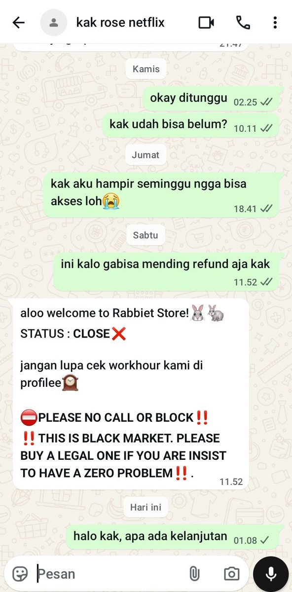 lilyvaIey's tweet image. help rt‼️
penipu / scammer netflix @LchoppeRosair @LEchoppeRosair @pvbilcy 
Whatsapp: 088989115990 (lama) / 085169619672 (baru) 
QRIS: GOPAY, MALANG (9360091436075544705)

#zonauang #zonaba t. apprem netflix