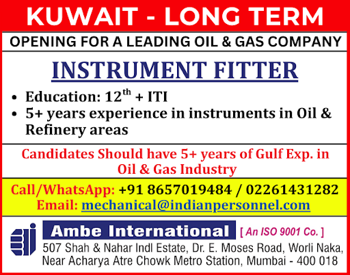 AmbeInter's tweet photo. 📢 Opening for a Leading Company in Kuwait (LONG TERM) 

✅ Instrument Fitter
Education: 12th + ITI
5+ years experience in instruments in Oil &amp; Refinery areas  

https://t.co/pDXzZCEyrK 
mechanical@indianpersonnel.com 

#kuwaitJobs  #LongTermJobs #OilAndGasJobs #AmbeInternational https://t.co/RCGnoYUlcH