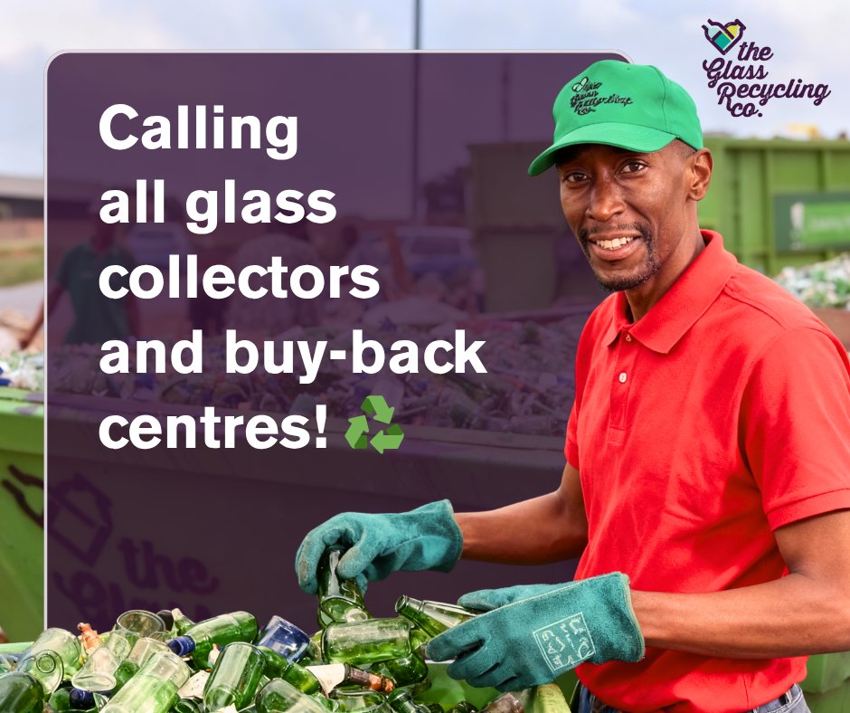 TGRC's tweet photo. Calling all glass collectors and buy-back centres! ♻️2026 is your year to grow. Collect, sell, and earn by recycling glass in your area. For assistance message us on WhatsApp 073 809 8467. #Cash4Glass #RecycleToEarn https://t.co/zkYDkK5SAn