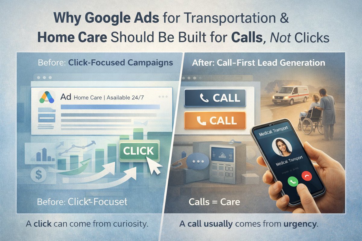 Why Google Ads for Transportation &amp; Home Care Should Focus on Calls

These aren’t impulse services.
People search with urgency — not curiosity.
Click-heavy campaigns miss the point.
Call-first campaigns match real intent.

Visit My Website: sheaksajibuddin.com