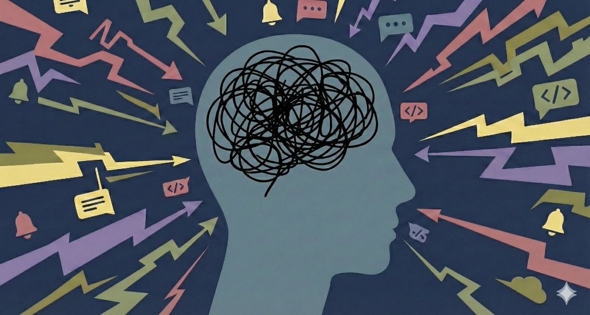 Every commit, comment, deploy = another ping. Updates about updates about updates.
Meanwhile real work happens at human speed: one decision at a time.
The new bottleneck isn’t tools. It’s attention.