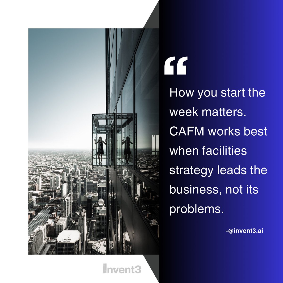 invent3ai's tweet photo. Start the week aligned.
CAFM works best when facilities strategy leads the business not its problems.

#FacilityManagement #CAFM #SmartOperations #Invent3 https://t.co/wAAEDIvNLp