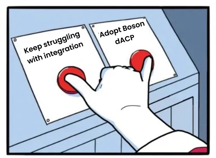 Pravashbhatnag2's tweet photo. Still fighting broken integrations? 🤦♂️
Or just press the easy button: Adopt Boson dACP 🚀
Plug-and-play decentralized commerce for AI agents.
Less friction. More execution. Onchain.
#BosonProtocol $BOSON #AgenticCommerce #Web3 https://t.co/Q3Rt6F9R6C