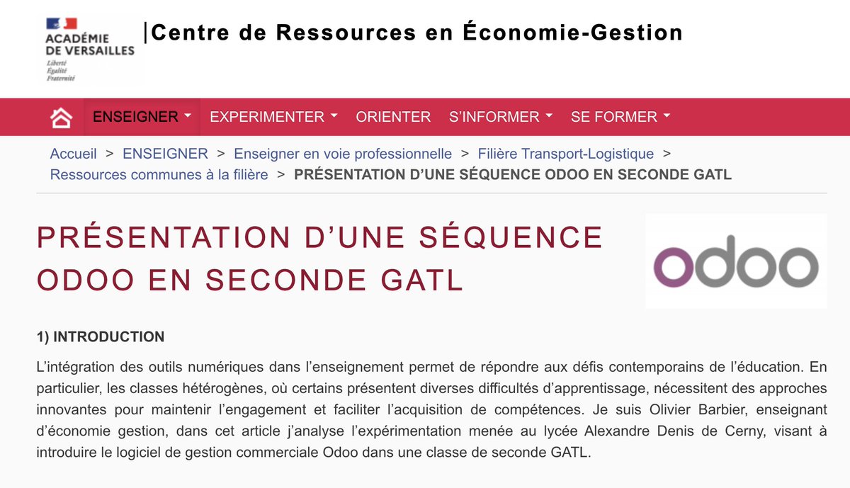 ecoges_edu_num's tweet image. #Edubase : Séance d’expérimentation avec le logiciel @Odoo proposée par l'@acversailles sur le @CREG_Versailles. L'objectif est de rendre les élèves autonomes dans la prise en main d’un logiciel professionnel de gestion commerciale. 🚀📊
👉 edubase.eduscol.education.fr/fiche/23107