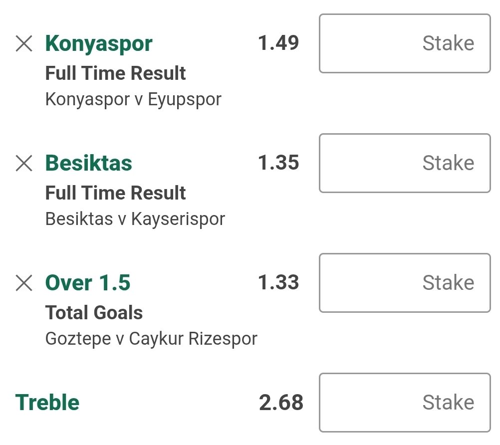 Today's Selections ⚽ 

Double @ 2.16
Turkish Treble @ 2.68

Start : 2pm

Italy, England, Turkey.