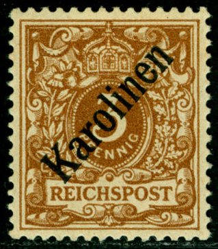 FIRST ISSUE of the Day: Caroline Islands Sc#1a/SG #1 issued October 12, 1899. Claimed by Spain and bought by Germany in 1899. The islands were occupied by Japan in 1914. The US captured the islands during WW2 and in 1947 they became a United States trust territory. #philatelty