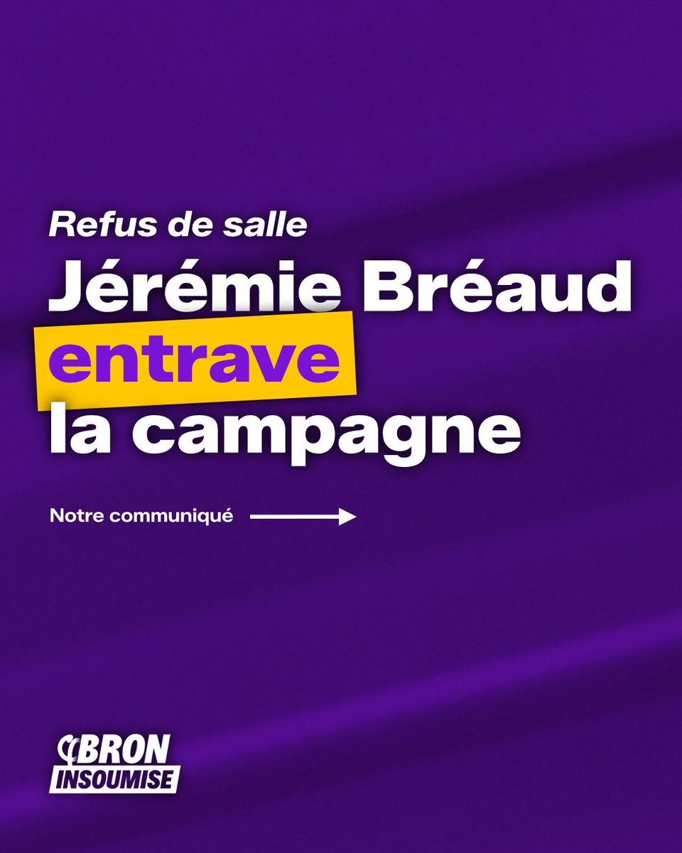 🔴 <a href="/JeremieBreaud/">Jérémie Bréaud</a> entrave la campagne municipale !

Depuis octobre, le maire de Bron refuse de nous communiquer le règlement de la mise à disposition des salles, malgré nos multiples relances.

Notre communiqué ⤵️