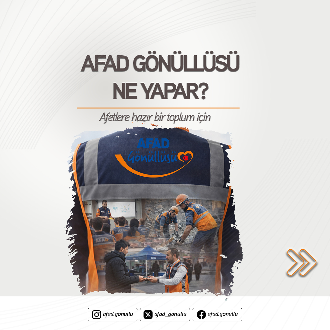 AFAD_gonullu's tweet photo. AFAD Gönüllüsü ne yapar?
Afetlere hazır bir toplum için online ve saha eğitimleri alır.
Toplumsal dayanışmayı güçlendiren çalışmalarda görev alır, umutta ortak olur.
📌 AFAD Gönüllülük başvuruları yalnızca e-Devlet üzerinden yapılmaktadır.
#afad #afadgönüllüsü https://t.co/hECQSgRVdA