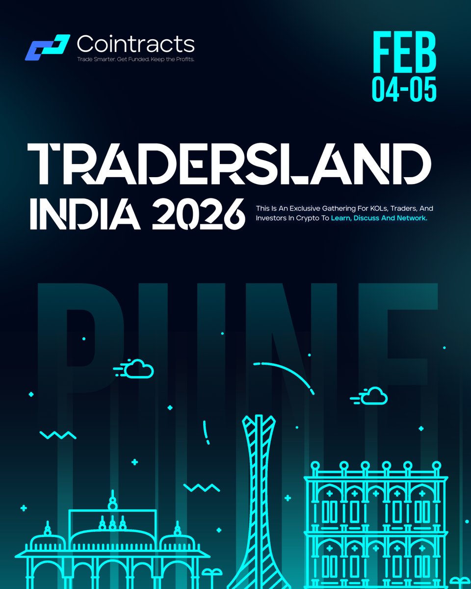 cointracts's tweet photo. ๐ฎ๐ณโจ Tradersland India 2026 is coming to Pune! ๐
๐
Feb 4โ5, 2026
๐ Pune, India ๐
Join an exclusive gathering of KOLs, traders, and crypto investors for two full days of:
๐น market insights & trading discussions
๐น strategy sharing & real connections
๐น networking with serious builders & active communities
๐Whether youโre here to learn , discuss , or network โ Tradersland is where Indiaโs trading community links up
More details (venue , agenda , speakers , access ) dropping soon
#TraderslandIndia #Pune #CryptoIndia #Trading #Web3 #Crypto #Blockchain ๐
