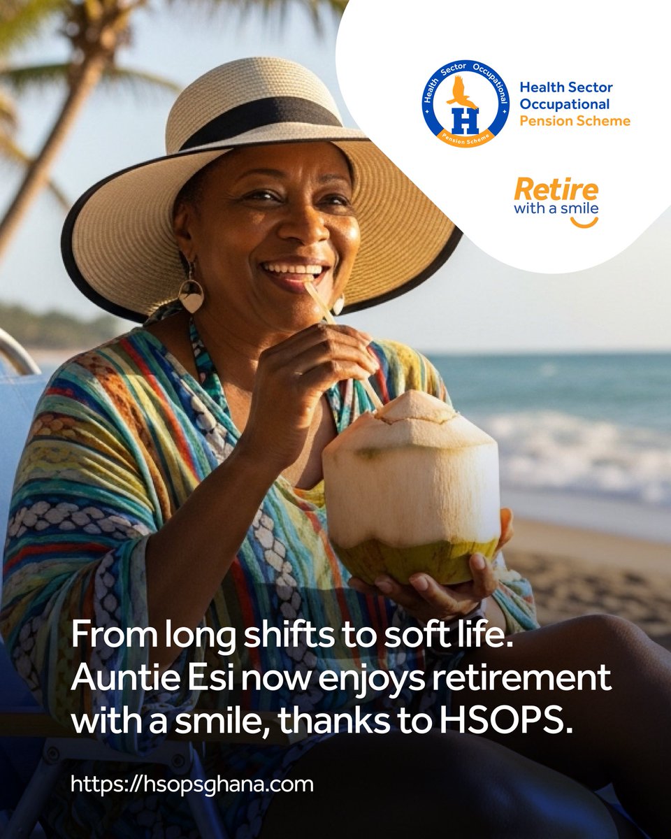 _hsopsghana's tweet photo. What we stand to offer is that, after all the long shifts and many years of service, you get to #RetireWithASmile. Just like Auntie Esi!
Visit https://t.co/Ly2VraSuGU for more information.  

#HSOPS  #RetirementGoals #SecureYourFuture #HealthWorkers https://t.co/f73Isj5A3x