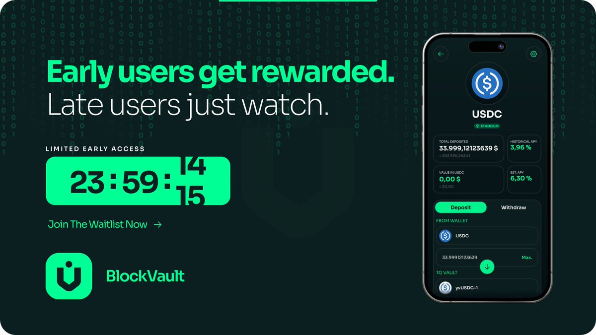 blockvaultapp's tweet image. Being early still matters. 

If you care about self-custody and privacy, BlockVault is the place.

This is what being early actually means:

– Airdrop eligibility
– Early product access
– OG on-chain status

This isn’t for everyone.
It’s for the ones who show up early.

Join the…