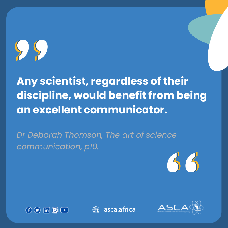 AscaAfrica's tweet photo. Clear communication strengthens science, builds trust, and maximizes its impact.

#ScienceForDevelopment #KnowledgeToAction #SciComm #ScienceAmbassadorInAfrica https://t.co/Jy2NGRhu2C