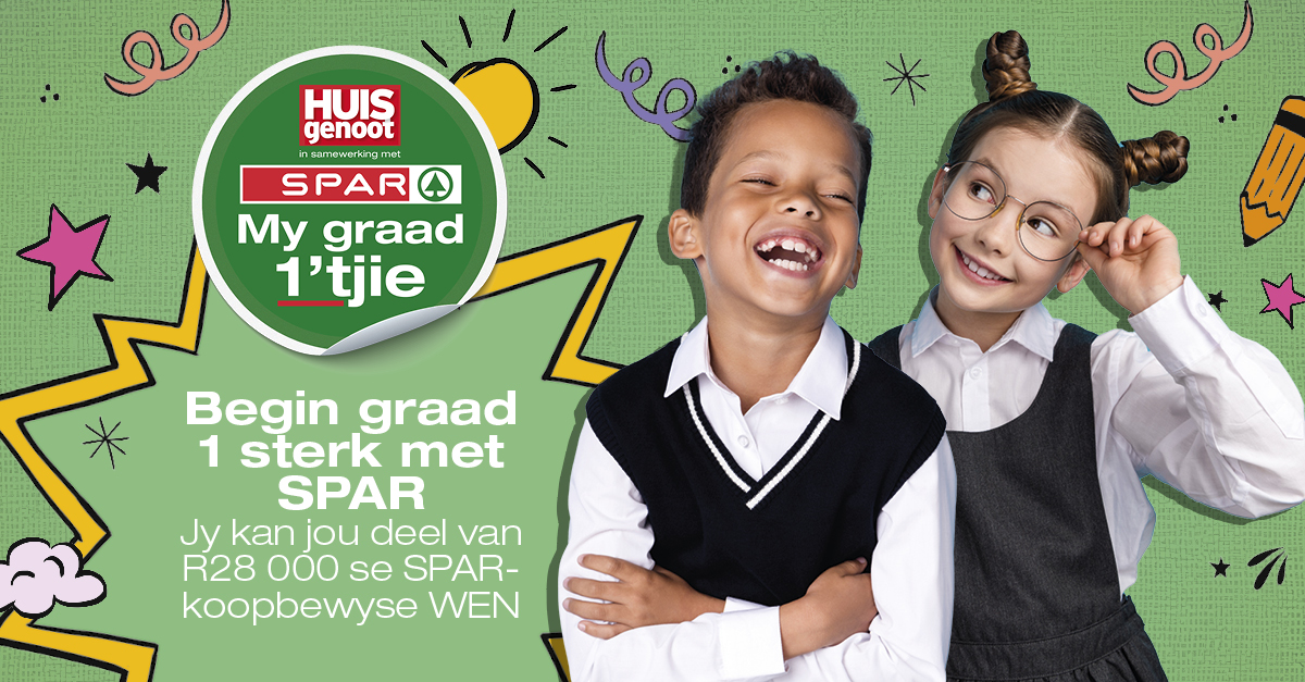 huisgenoot's tweet image. GEBORG: Begin 2026 op die regte voet met SPAR. Moenie die ongelooflike aanbiedinge op BATA-skoolskoene misloop nie. Plus! Vier jou graad 1-leerling se groot mylpaal en skryf in om jou deel van R28 000 se SPAR-koopbewyse te wen 
#SPARGraad1 #TerugSkoolToeMetSPAR #Wen