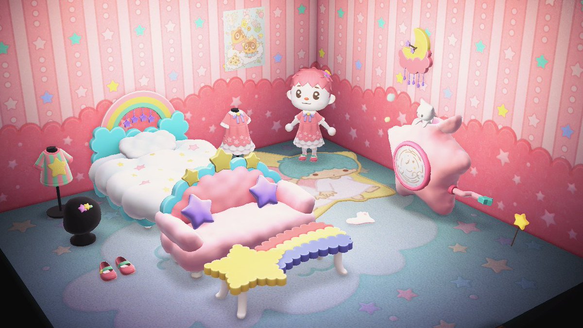 castigious's tweet photo. idk how many people are aware of this but there are 6 sets of sanrio outfits and furniture fully implemented into ACNH, only unlocked in nook shopping for people who have the amiibo cards. here are my sets of hello kitty, kiki &amp; lala, my melody, and cinnamoroll https://t.co/c3wmQJbeEw