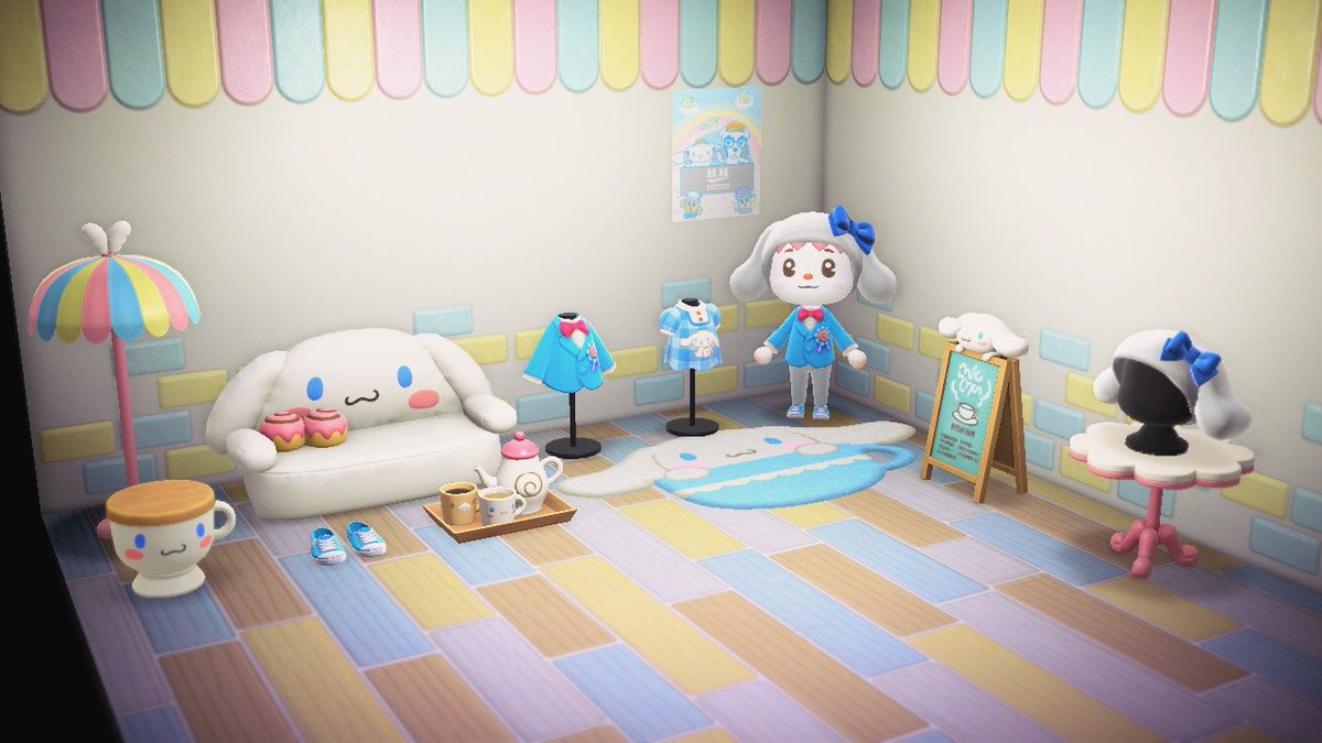 castigious's tweet photo. idk how many people are aware of this but there are 6 sets of sanrio outfits and furniture fully implemented into ACNH, only unlocked in nook shopping for people who have the amiibo cards. here are my sets of hello kitty, kiki &amp; lala, my melody, and cinnamoroll https://t.co/c3wmQJbeEw