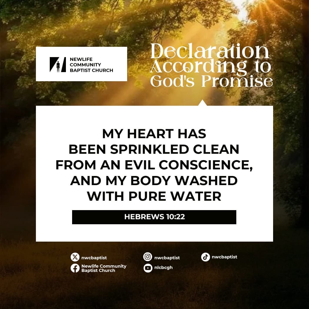 nwcbaptist's tweet photo. A powerful promise to carry in your heart.
This week, we declare that our hearts are clean and our conscience is clear through His grace. Walk in that freedom.
Hebrews 10:22
#DeclarationOfTheWeek #Faith #NewlifeCommunityBaptist https://t.co/u3UuVX7XtJ