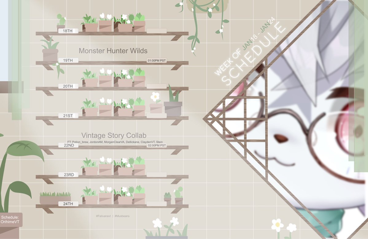 FalivanaVT's tweet image. 🌙This week!🐭

We are back to Monster Hunter Monday, 1 PM PST! Doing fishing, mineral collection and of course Savage for the sheer joy of being run over!

Thursday we continue our Vintage Story ventures with @potion_brew @MorganClear @JordonAM @ClaydenVT Dellickaine and Stein!