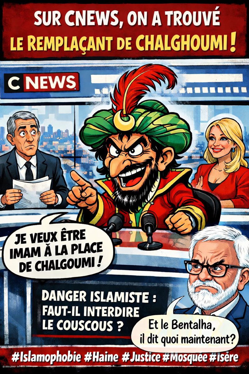 F_dechaine's tweet photo. Sur CNews, un nouveau visage a fait son apparition :
mi-Iznogoud, mi-Chalghoumi.

Invité dans Face à l’info, l’imam Mahammad Mehdizade a récité la leçon attendue :
« La gauche manipule les musulmans pour accéder au pouvoir. »

⚠️ Chalghoumi est prévenu : la concurrence est lancée https://t.co/nYfhqUxDBG