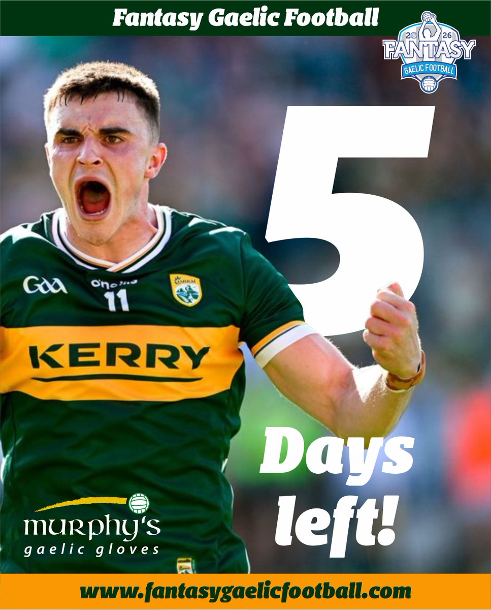 📢 NOTCIE 📢
5 Days to the NFL Starts

Have you your fantasy team sorted?!?!

📲Register now, fantasygaelicfootball.com

@eoghanruadhdgn @murphysgaelic