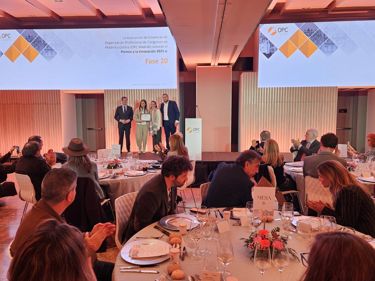 La Asociación de Empresas de la Organización Profesional de Congresos de Madrid y Centro concedió el Premio a la Profesionalidad a Marisa González y el Premio a la Innovación a <a href="/Fase20Congresos/">Fase 20 Congresos</a>. 👏🏼 Además, en la cita participó Luis Martín Izquierdo, viceconsejero de Cultura,