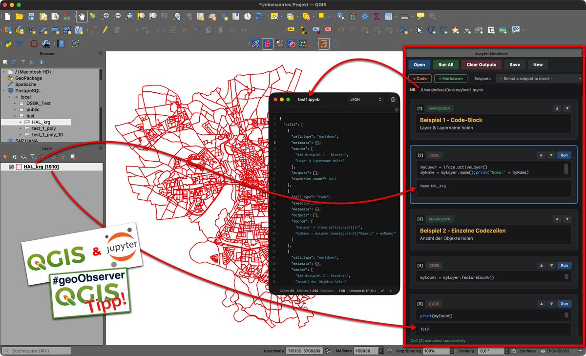 QGIS-Tipp: Develop step by step with Jupyter Notebook directly in QGIS! geoobserver.de/2026/01/19/qgi… via <a href="/giswqs/">Qiusheng Wu</a> #JupyterNotbook #qgis #plugin #switch2qgis #gistribe #gischat #fossgis #foss4g #OSGeo #spatial #geospatial #opensource #gis #geo #geoObserver pls RT
