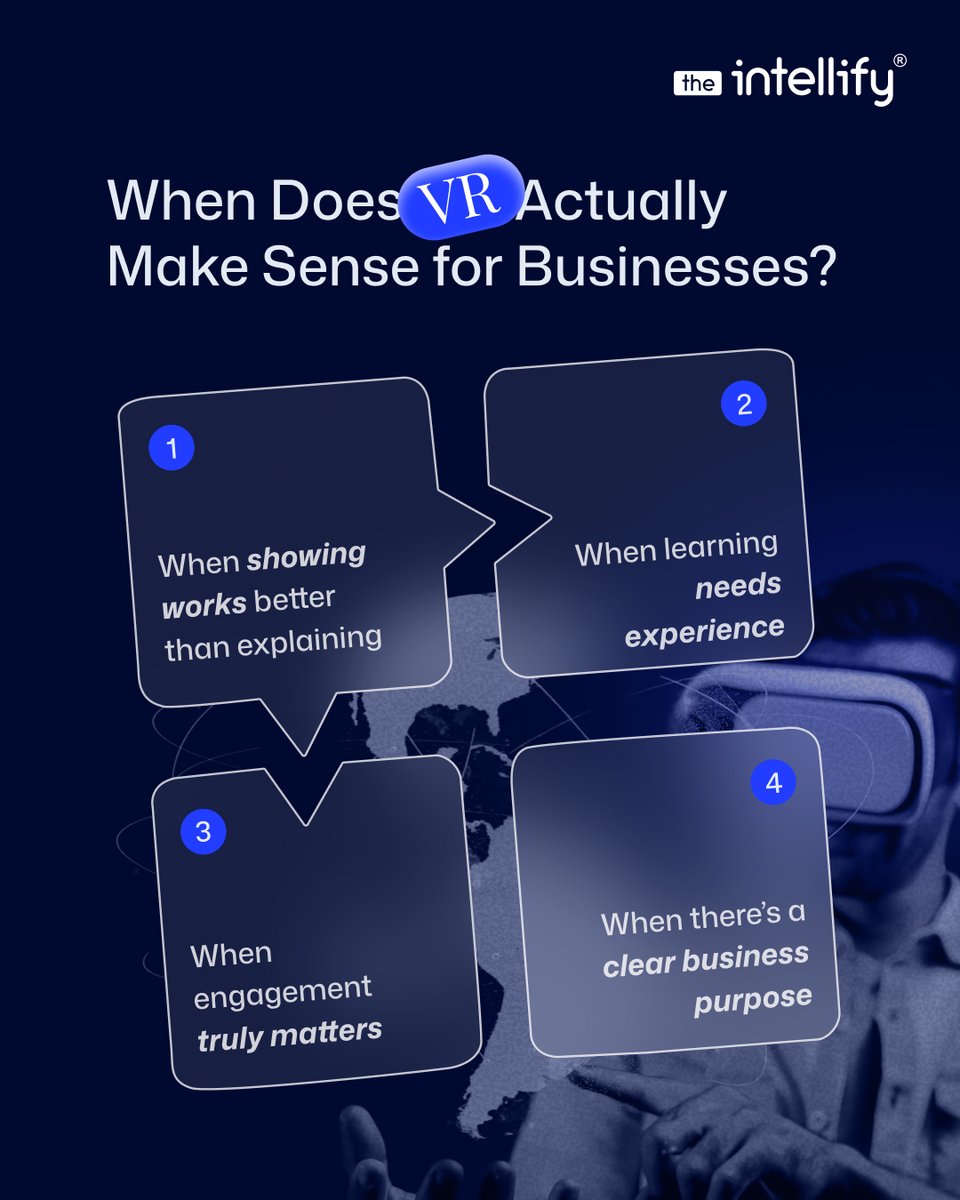 VR works when there’s a clear reason behind using it.

When experience adds value, when understanding deepens, and when purpose comes before trend.

#VirtualReality #ImmersiveExperience #TechWithPurpose #TheIntellify