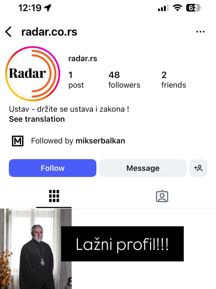 RadarsRs's tweet image. ⚠️Nakon gašenja Instagram naloga Radara, otvoren je lažni profil radar.co.rs koji koristi naš logo.

Ovim putem vas obaveštavamo da taj nalog nema nikakve veze sa Radarom i da je u pitanju zloupotreba identiteta!