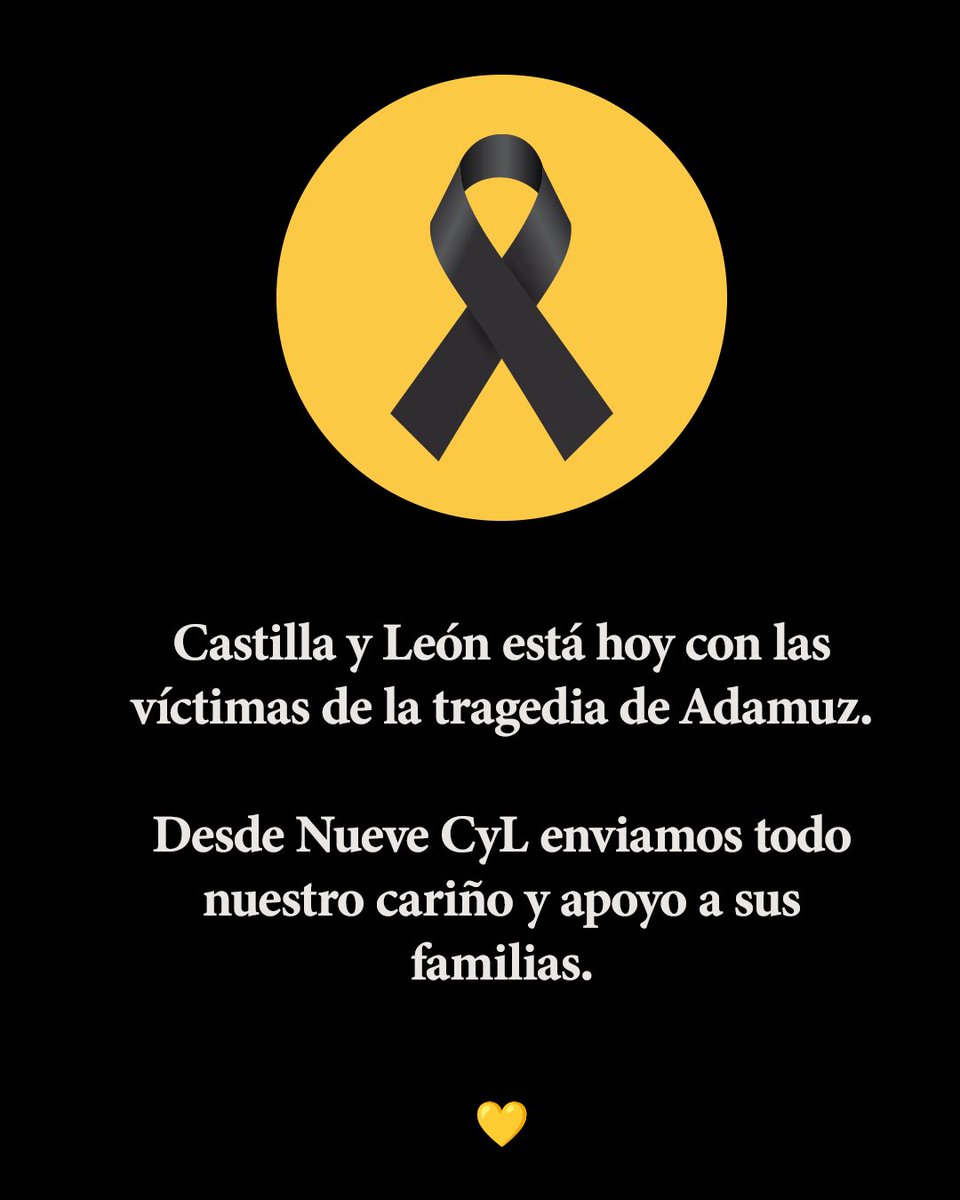nuevecyl's tweet photo. Castilla y León está hoy con las víctimas de la tragedia de Adamuz.
Desde Nueve CyL enviamos todo nuestro cariño y apoyo a sus familias. 💛 https://t.co/9FwDh9GY9W
