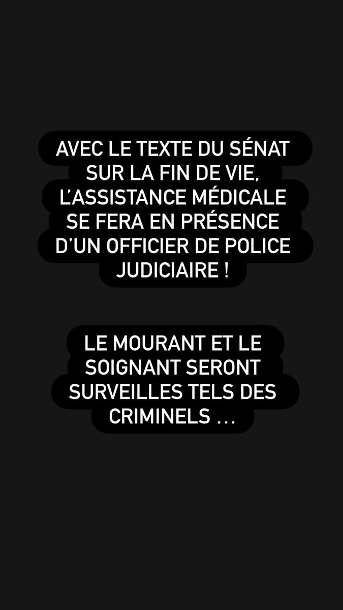 À la veille du débat sénatorial sur la fin de vie, parmi les mesures les plus sordides que la commission des affaires sociales du <a href="/Senat/">Sénat</a> a adopté , il y en a deux qui scandalisent particulièrement :

✅ l’assistance médicale devra se faire en présence d’un officier de police
