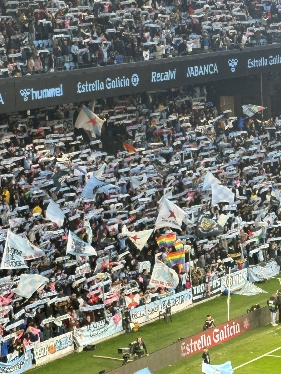 Celta Vigo (Galicia) supporters displayed rainbow flags against homophobia to show support for forward Borja Iglesias.