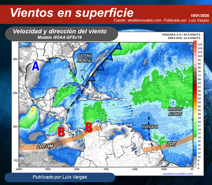 Meteovargas's tweet photo. #19Ene Siguen las condiciones meteorológicas estables propiciando cielo mayormente despejado sobre buena parte del territorio nacional. Sin embargo, una vaguada corta al este del país aunado a la humedad superficial que transportan los vientos Alisios del noreste, estarán produciendo nubes con precipitaciones aisladas en sectores de la región Guayana, sur de Monagas y sur de Anzoátegui. Esa misma humedad, dejará períodos nublados en localidades de Miranda, Caracas, norte de Carabobo, norte de Yaracuy, este y centro de Falcón. Asimismo, por la actividad de la Vaguada Monzónica y efectos locales, se prevén algunas lloviznas dispersas en áreas de Apure, oeste de Barinas, oeste de Portuguesa, sur de Lara, sur y porción central de Táchira, sur y este de Mérida, sureste de Trujillo y en el sur de Zulia.