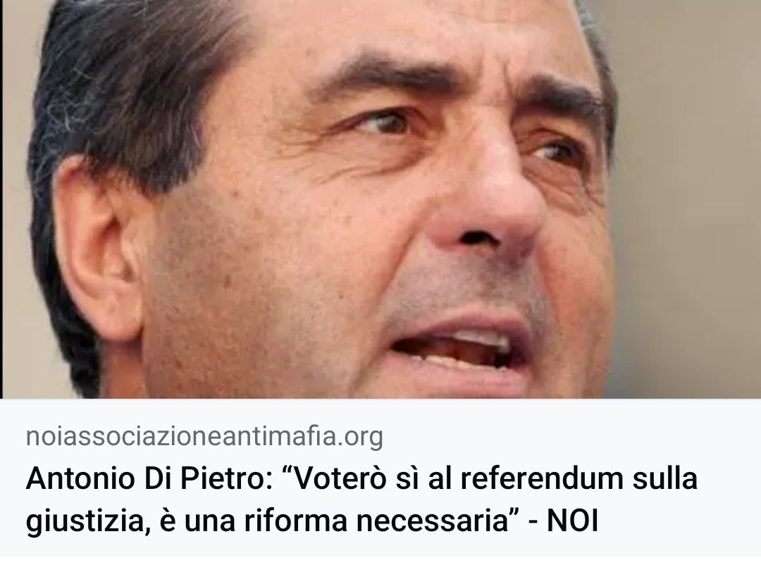 🔴 SUL NUMERO DI GENNAIO DEL MENSILE #NOI ANTIMAFIA 🔴 

📣 Antonio Di Pietro, ex pm e protagonista dell’inchiesta Mani Pulite, è uno dei più inaspettati sostenitori del sì al referendum sulla riforma della Giustizia 
Ne parla Valerio Omoati su
 noiassociazioneantimafia.org